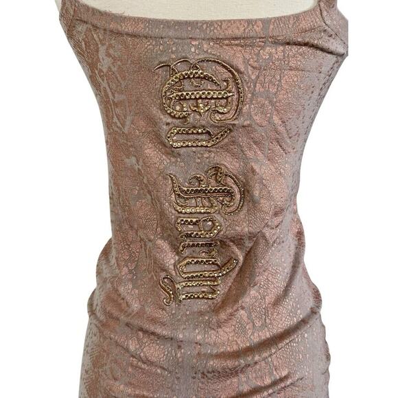 ED HARDY Genuine Vtg Rhinestone Embroidered Metallic Reptile Pattern Tank Top M - Picture 5 of 12